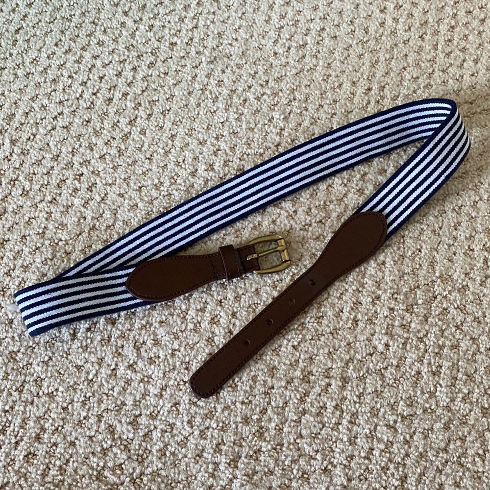 Navy Blue and White Striped Elastic Waist Belt
